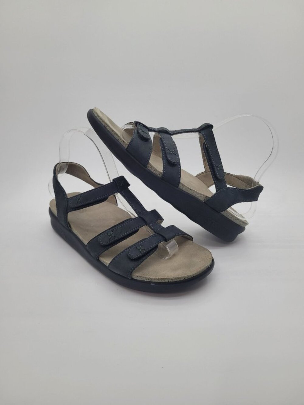 SAS Sorrento Black Nubuck Leather Adjustable T Strap Sandals Women's Size 9